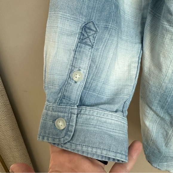 American Eagle Hooded Plaid Button Down Shirt Medium Blue Cabincore - Picture 5 of 10